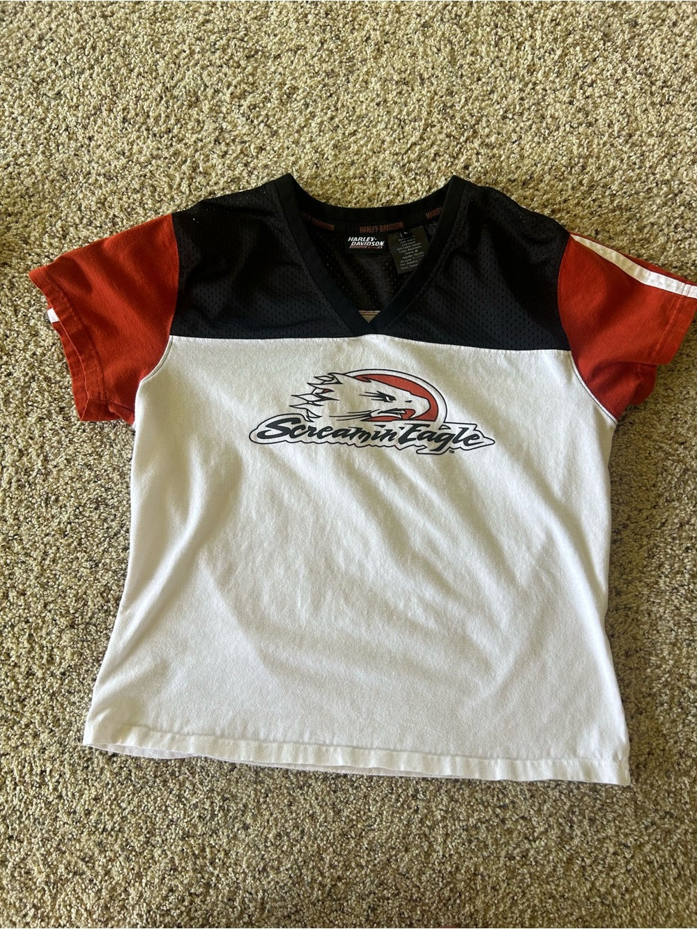 Harley-Davidson White, Black & Red Girls' Screamin' Eagle V-Neck Tee